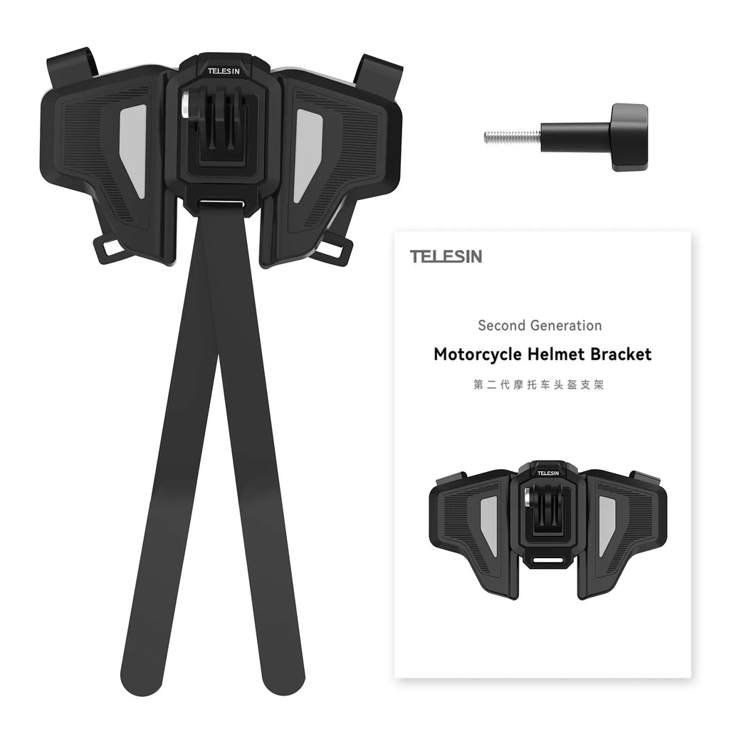 TELESIN Motorcycle Helmet Mount Strap Flodable Front Chin Mount for GoPro 13 12 11 10 9 DJI Osmo Action3 Insta360 Accessories