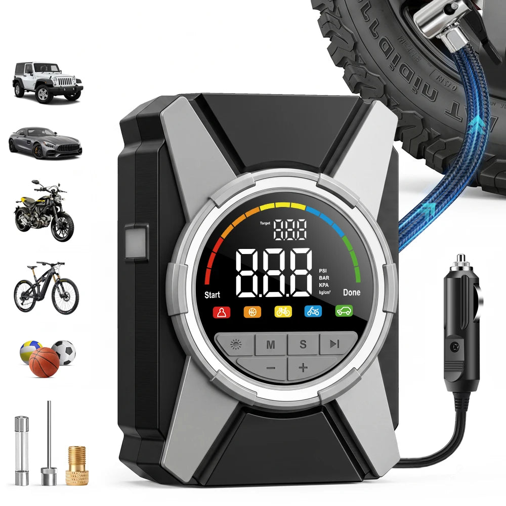 Portable Car Air Compressor 12V Tire Inflator Pump 150PSI Digital Fast Inflation LED Light CE for SUV Truck Moto Bicycle Balls