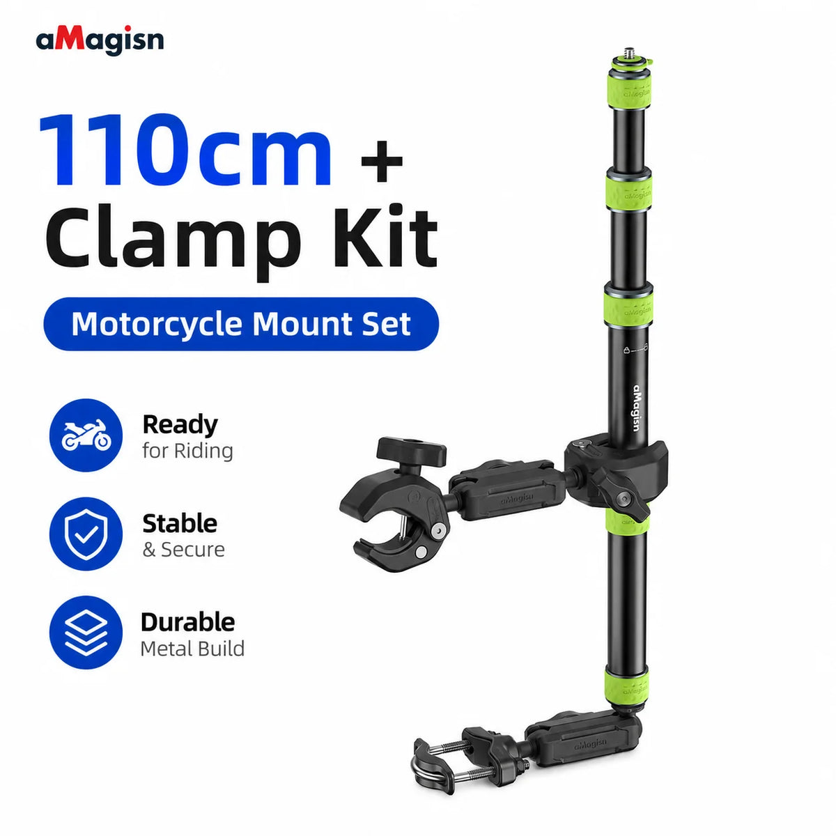 AMagisn Motorcycle Selfie Stick 110cm 150cm Telescopic Extension Pole for GoPro Insta360 DJI Action Camera Cycling Mount