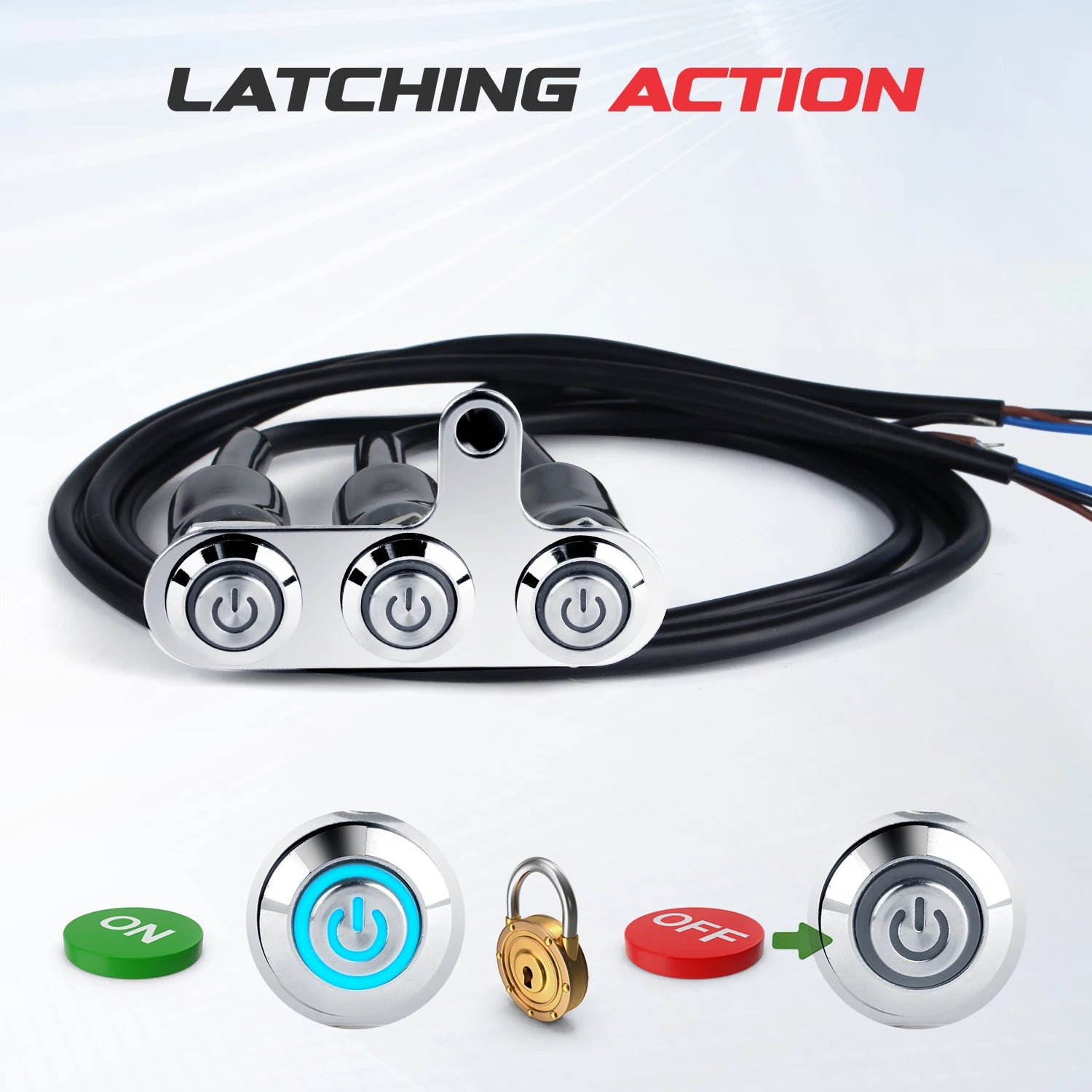 Blue LED Motorcycle Handlebar Switches - 12V Stainless Steel with Fog Light Control Button, Fit for Street Touring Bikes