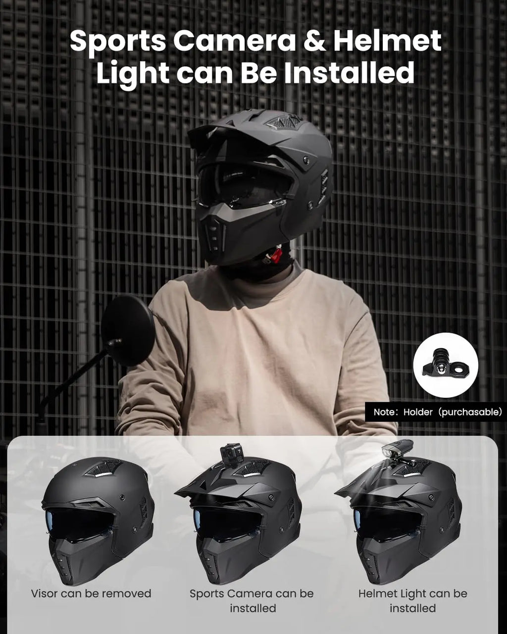 3/4 Open Face Motorcycle Helmet with Visor for Men Women Moped ATV Cruiser Scooter DOT Z302 Matte Black Large