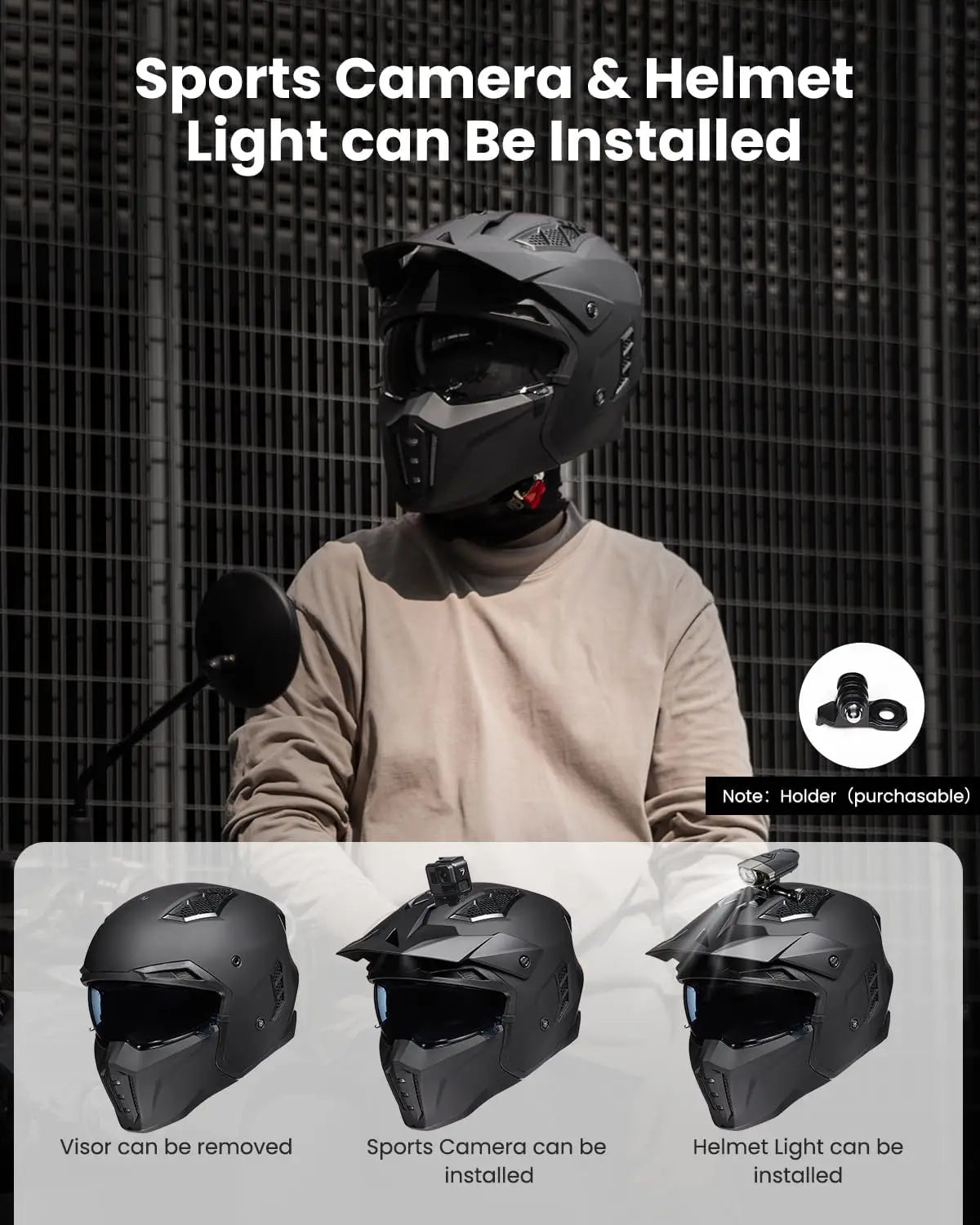 3/4 Open Face Motorcycle Helmet with Visor for Men Women Moped ATV Cruiser Scooter DOT Z302 Matte Black Large