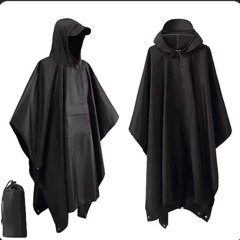3-in-1 Outdoor Military Raincoat with Hood Waterproof Sleeve Rain Poncho Motorcycle Cover Camping Hiking Travel Rainwear Tent