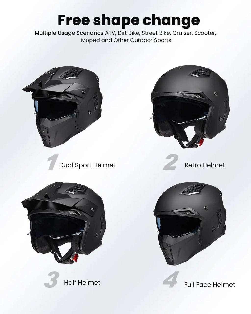 3/4 Open Face Motorcycle Helmet with Visor for Men Women Moped ATV Cruiser Scooter DOT Z302 Matte Black Large