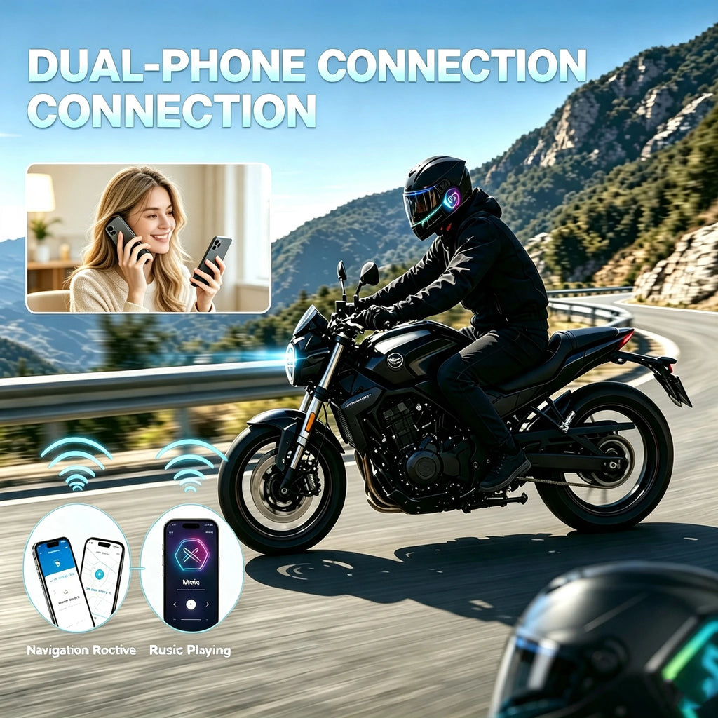 X20 Moto Helmet Bluetooth Headset, Bluetooth 5.3 Stereo Sound, RGB LED Light, IPX6 Waterproof Dustproof for Motorcycle Riding