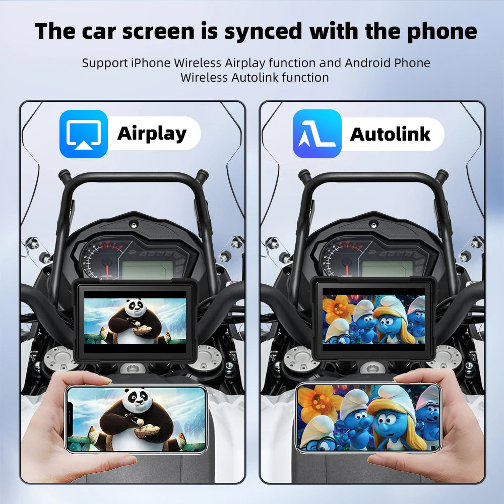 EKIY 5.0 inch Wireless CarPlay Moto Android Auto Portable Digital Motorcycle Dashboard GPS Navigation Display Screen Monitor