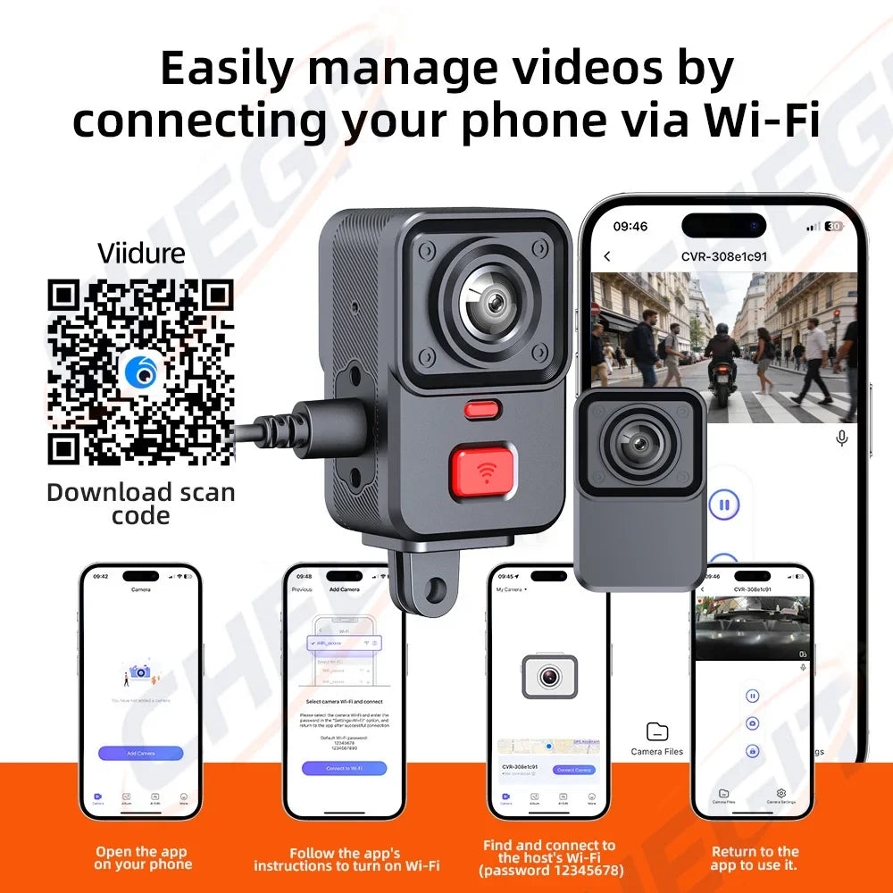 New Motorcycle Camera Dual lens 2K+480P HD DVR 170° Wide Angle Lens TypeC Loop Recording with GSensor WiFi Waterproof