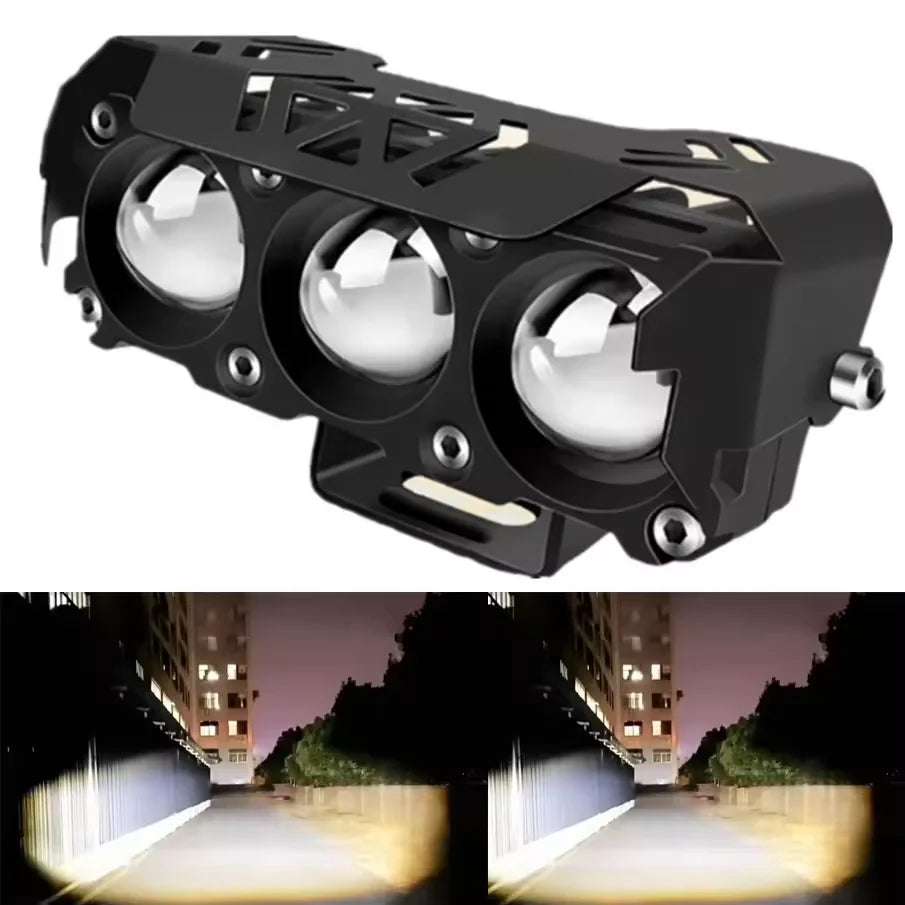 1/2PCS Motorcycle LED Spot Light Dual Color Hi/Low Beam Fog Lamps for Car Trucks SUV UTV 12V Mini Lens Headlight Driving Light