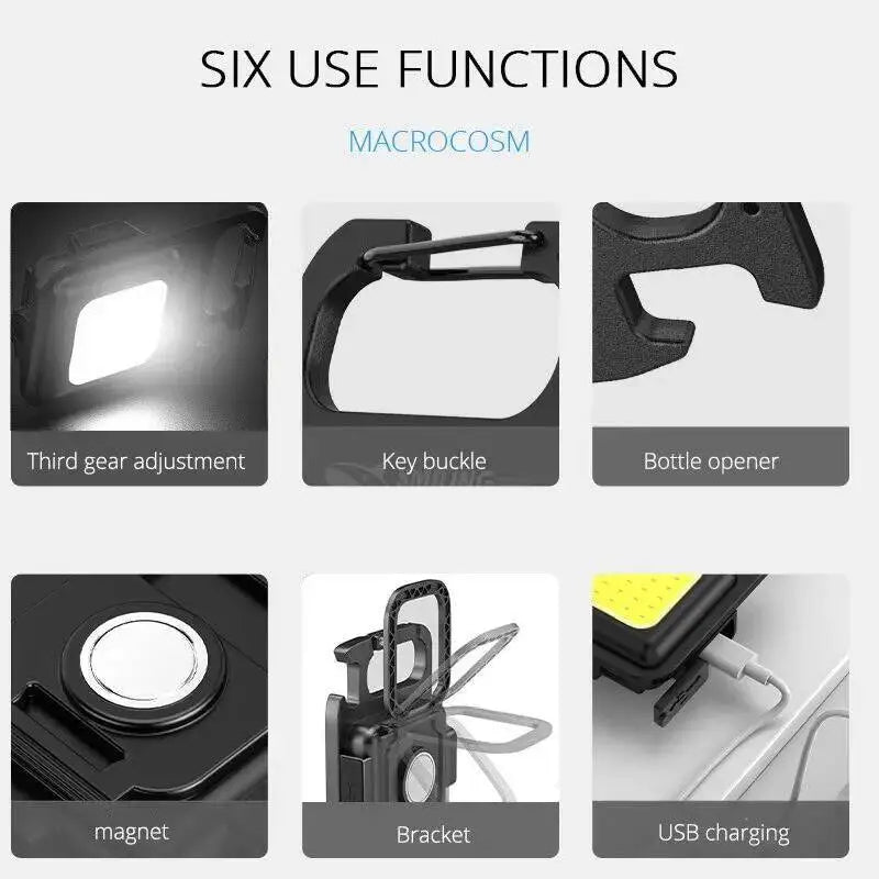 Super Bright Mini COB Keychain Flashlight Charging Lamp Camping Lights with Magnet 4 Lighting Modes for Emergency Lighting Torch