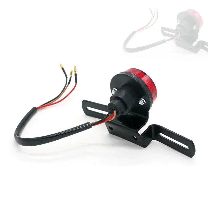 Motorcycle Retro Red Rear Tail Brake Stop Light Lamp W/ License Plate Mount for Harley Honda Suzuki Chopper Bobber