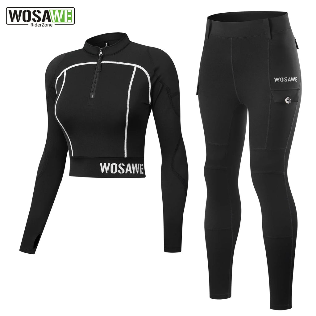 WOSAWE Women Motorcycle Jacket and Pant Set Summer Downhill Motorbike Crop Top Slim Fit Moto Racing Clothing