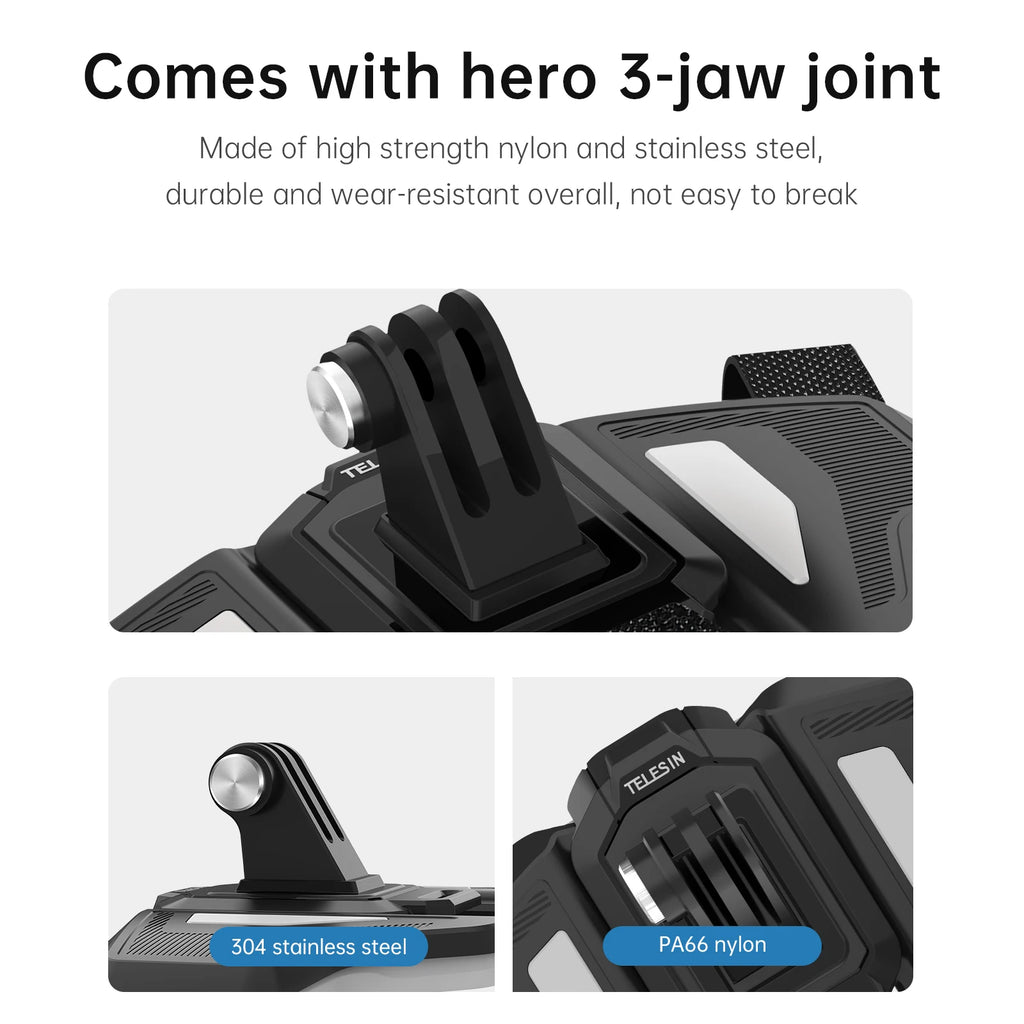 TELESIN Motorcycle Helmet Mount Strap Flodable Front Chin Mount for GoPro 13 12 11 10 9 DJI Osmo Action3 Insta360 Accessories