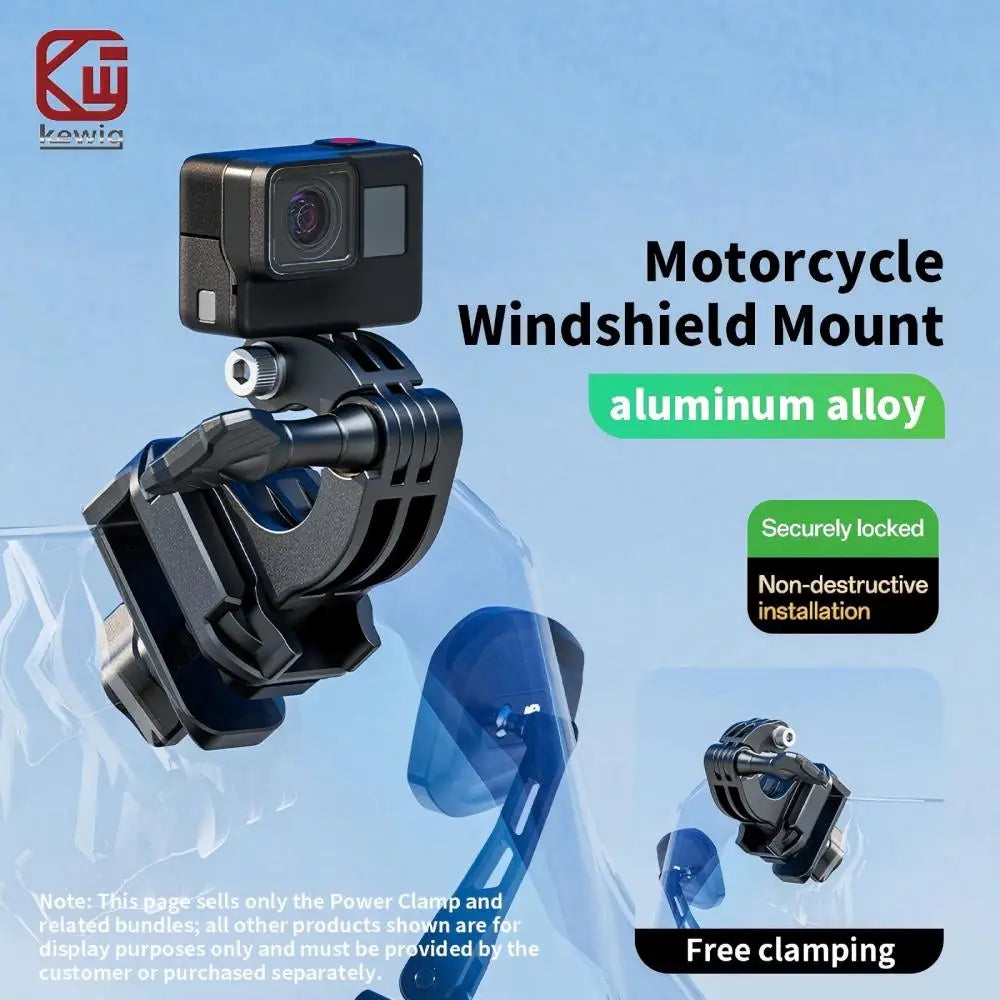 Kewig X2 Motorcycle Windshield Camera Mount Anti-Slip 180° Rotatable Aluminum Alloy Holder for GoPro DJI Insta360 Action Camera