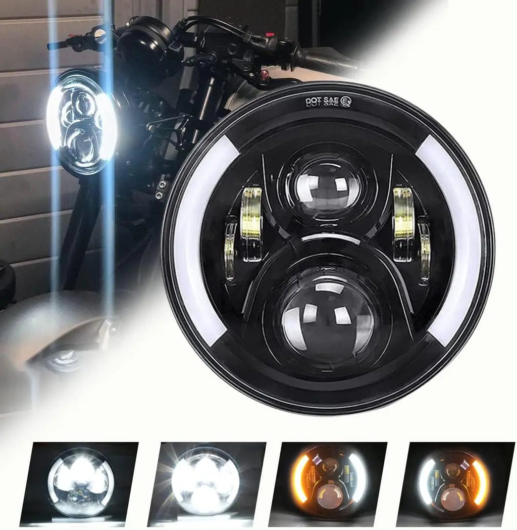 7 Inch Led Auto Headlight Motorcycle LED Headlight DRL Angel Eyes for Harley Honda Yamaha Jeep Lada Niva Urban Car H4 Headlamp
