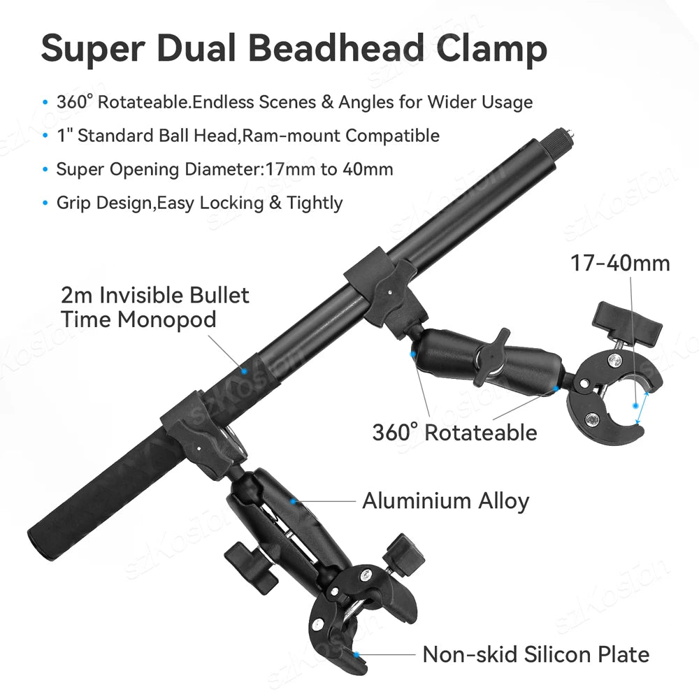 For Insta360 X3 X4 Motorcycle Bicycle Panoramic Selfie Stick Monopod Mount Handlebar Bracket For GoPro 13 12 11 10 DJI Accessory