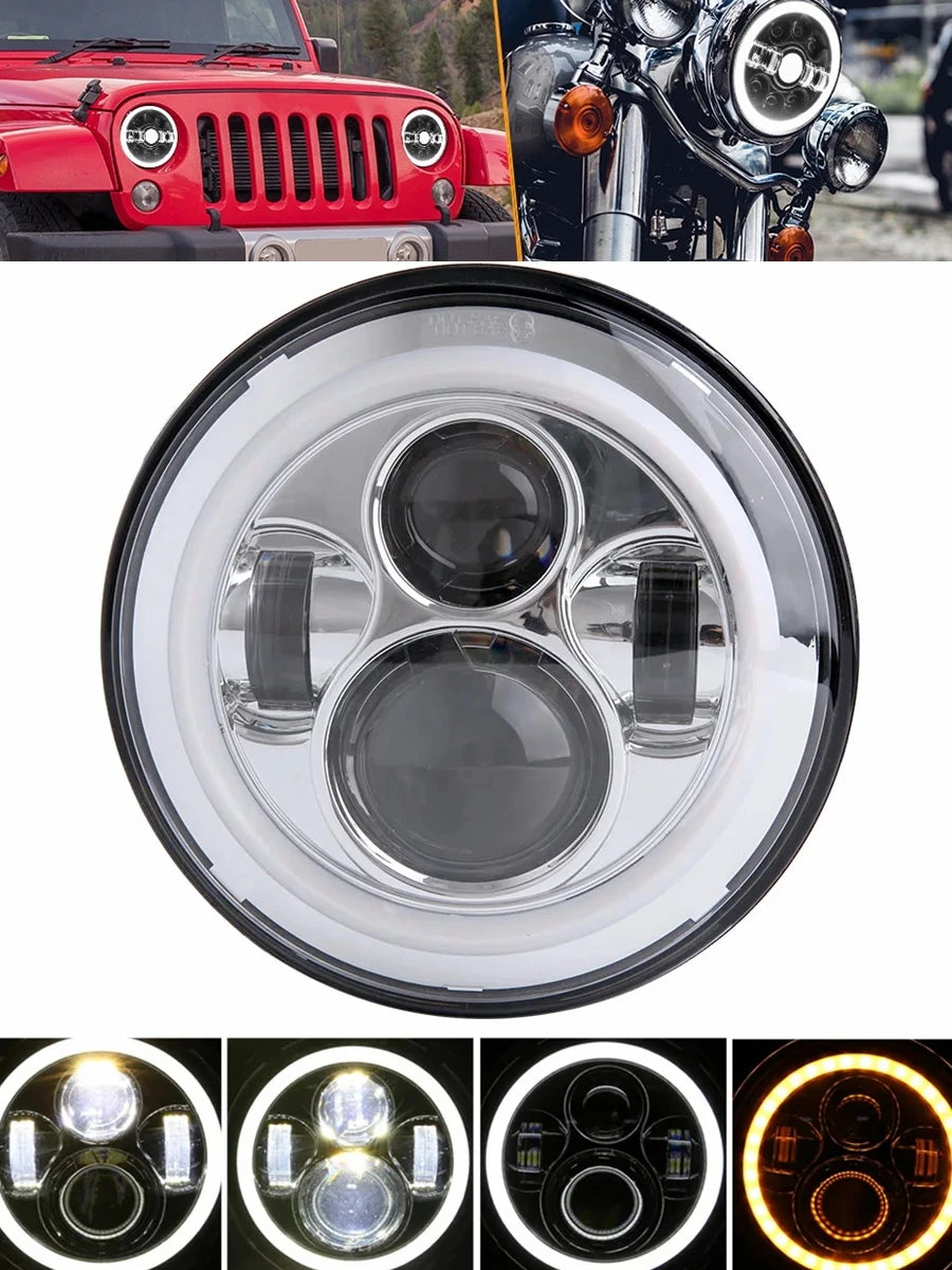 7 Inch Led Auto Headlight Motorcycle LED Headlight DRL Angel Eyes for Harley Honda Yamaha Jeep Lada Niva Urban Car H4 Headlamp