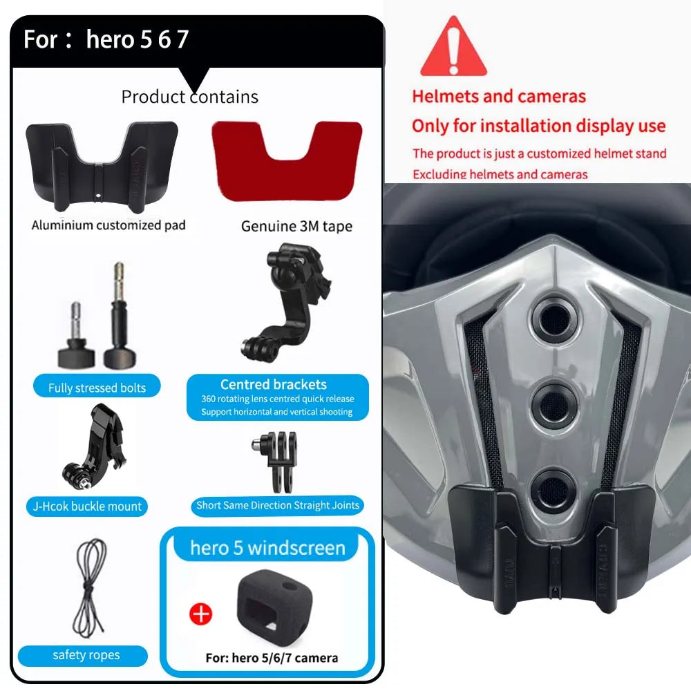 TUYU SCORPION EXO-Covert X Helmet Custom Aluminium Chin Mount for GoPro Hero12 11 10 9 8 Insta360 X4 X3 X2 One Rs DJI 3 4 Camera