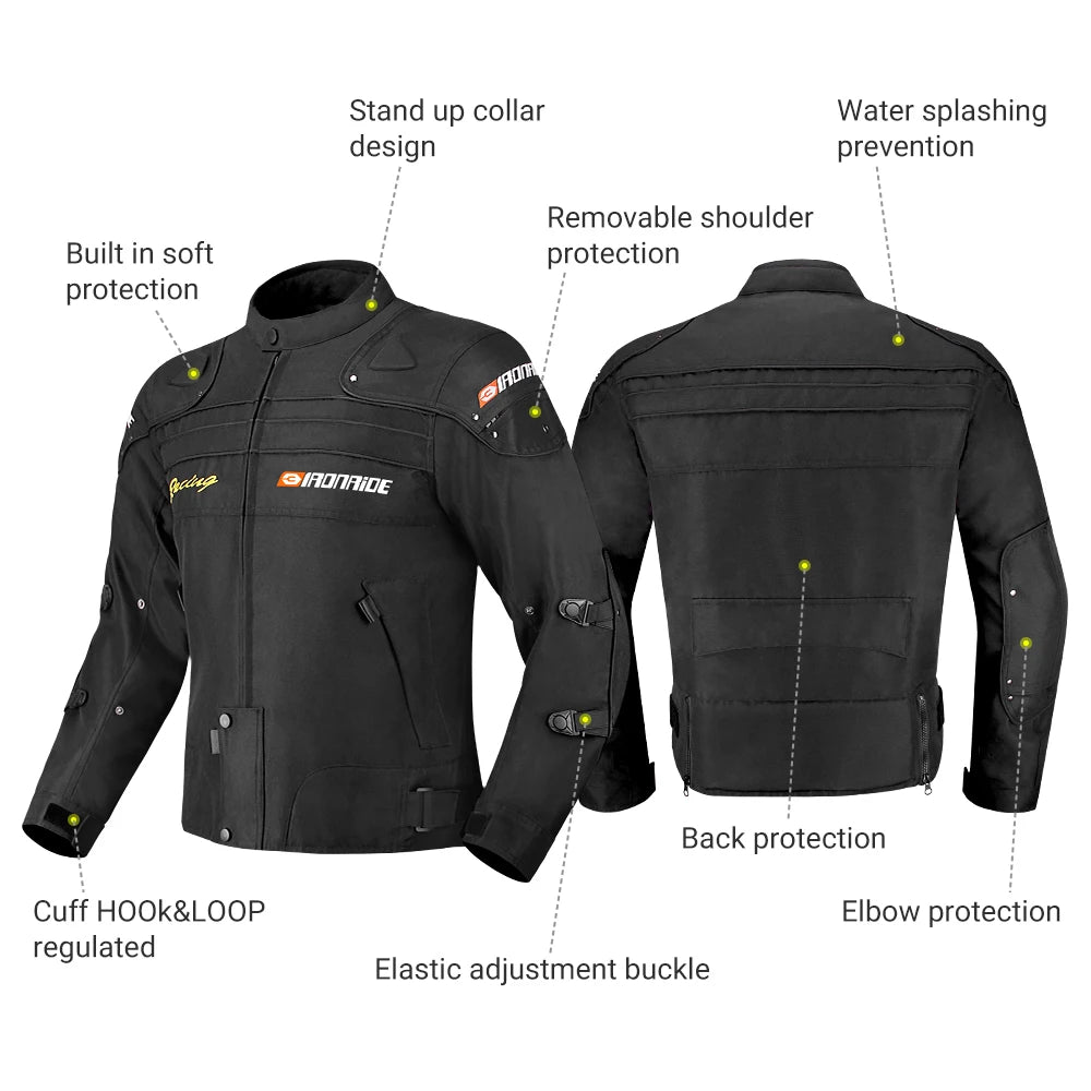 Men's Motorcycle Jacket Anti-Fall Wear-Resistant Motocross Riding Clothing Windproof Motorbike Jacket With 5pcs Protector