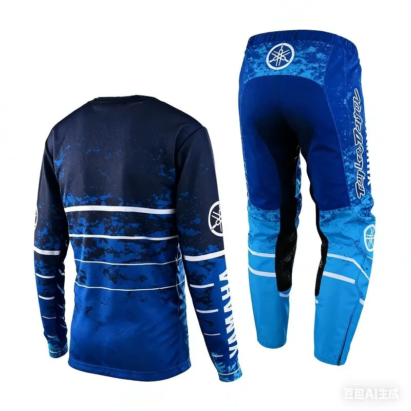 Summer Yamaha Fashion Trend Blue Striped Long Sleeved Pants Set for Men Women Sun Protection Motorcycle Riding Sportswear