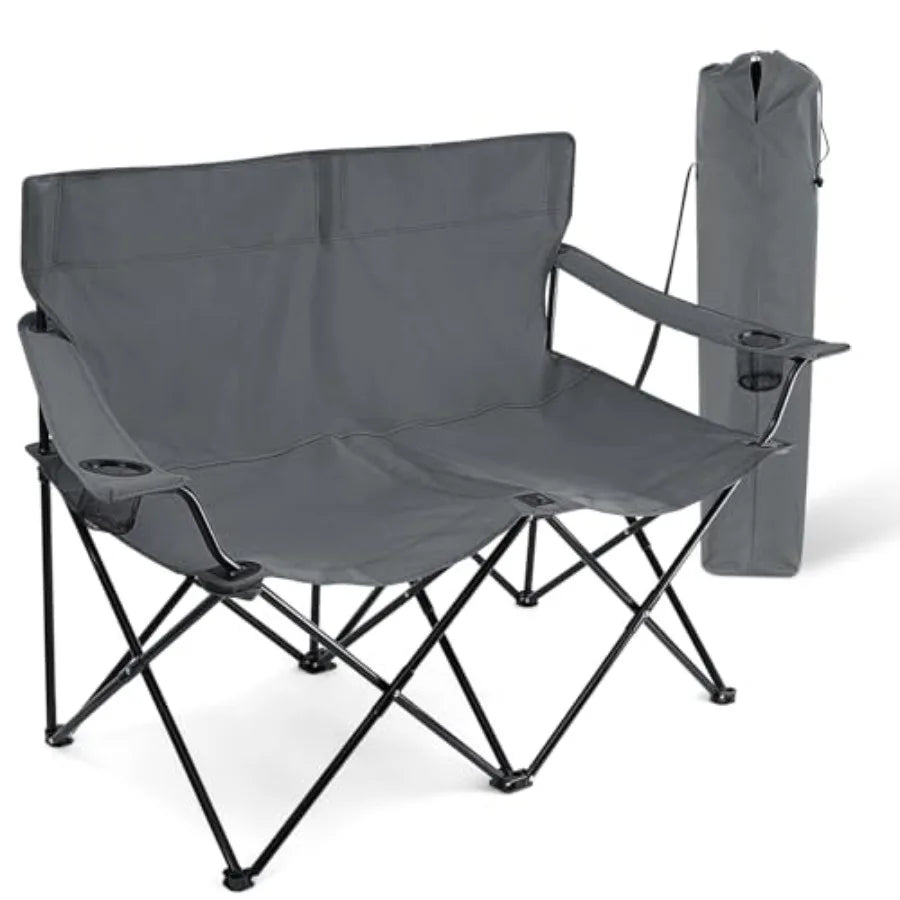Folding Camping Chair, Double Seat Foldable Camp Chair for 2 Persons, Portable and Large for Outdoor Fishing, Hiking, Travel, P