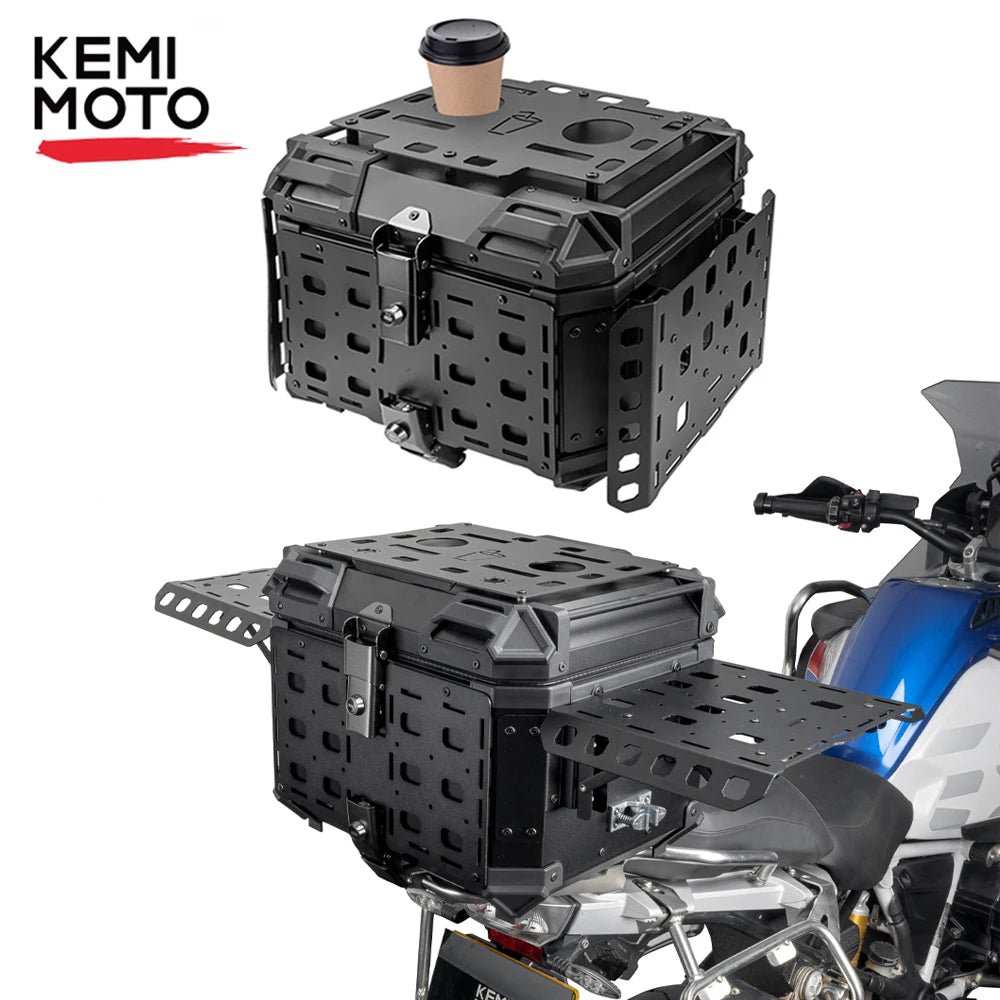 KEMIMOTO Motorcycle Tactical CNC Aluminum Top Tail Rear Luggage Cases Trunk with Panel Organizer Modular Storage Helmet Box