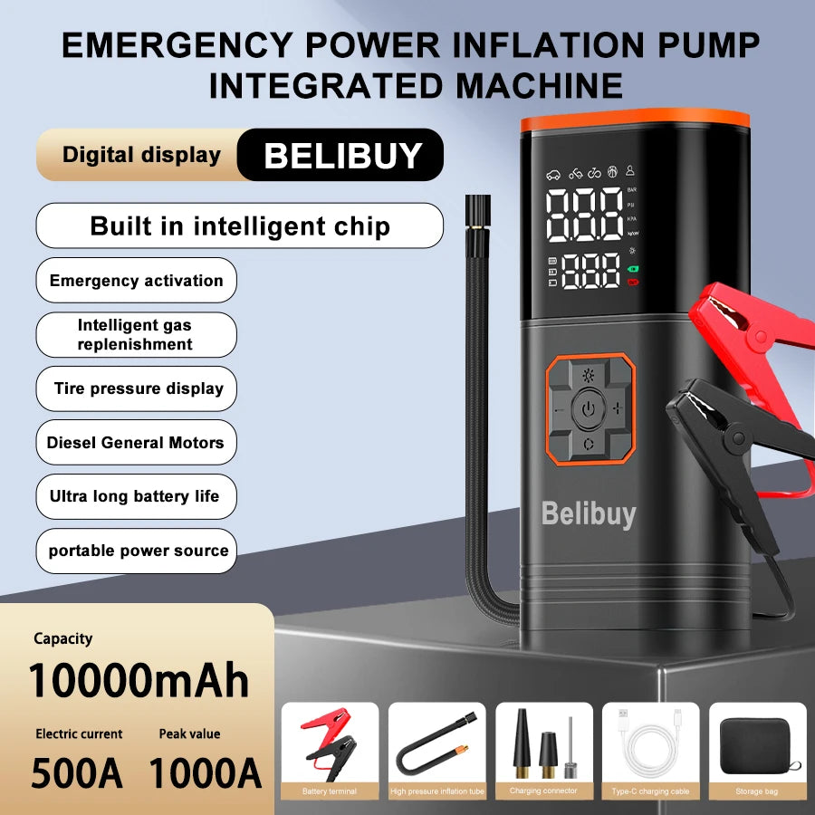 Digital Display Portable Tire Inzzator, USB Rechargeable Air Compressor for Car Bike Motorcycle Tires, Balls, Inflatable Toys
