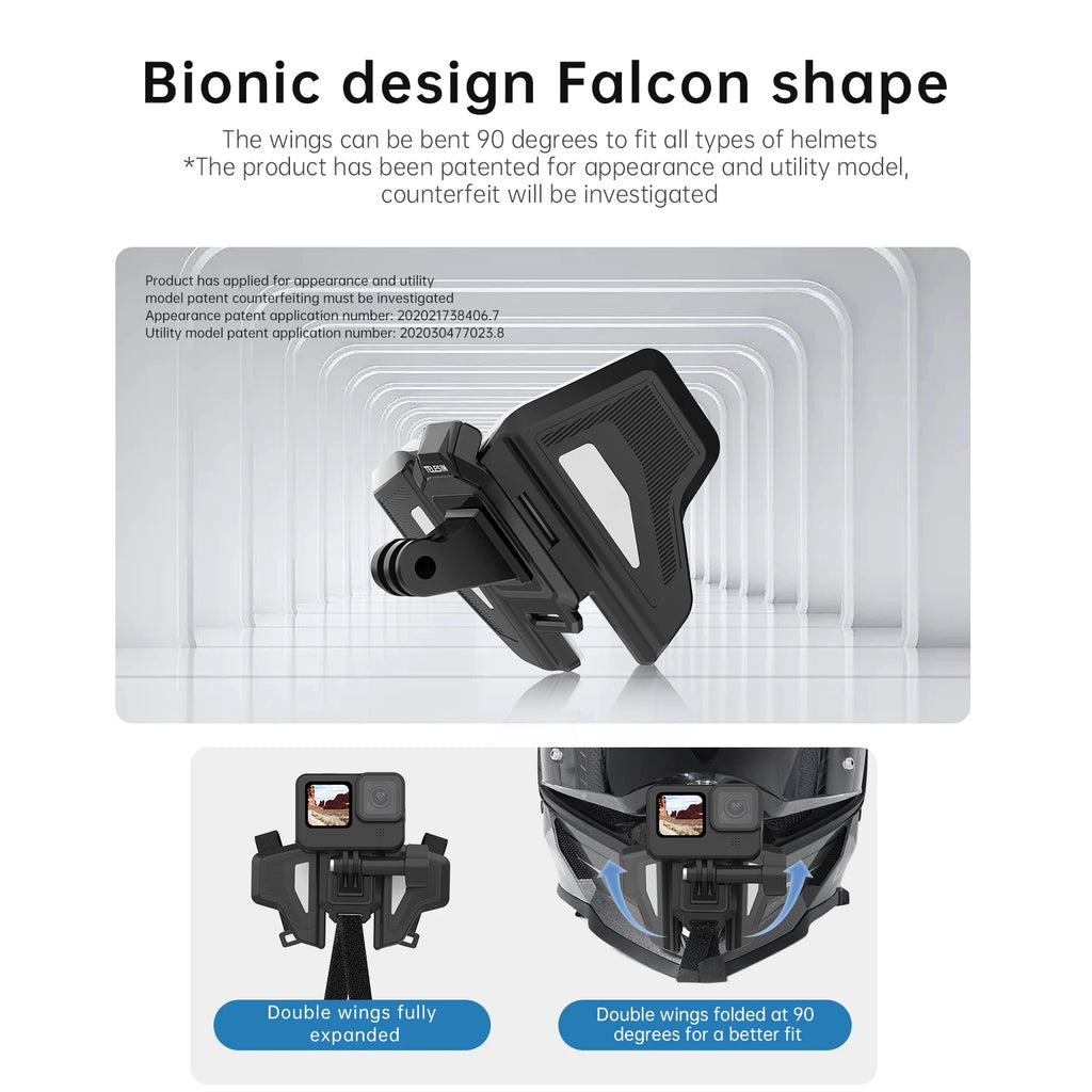 TELESIN Motorcycle Helmet Mount Strap Flodable Front Chin Mount for GoPro 13 12 11 10 9 DJI Osmo Action3 Insta360 Accessories