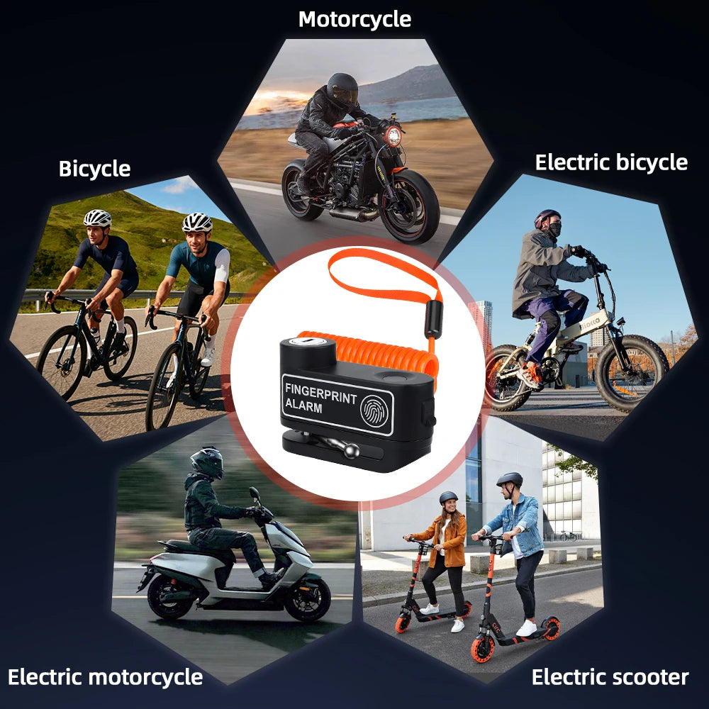Disc Brake Lock 120dB Fingerprint Motocycle Alarm with Keys Anti-theft Lock Rechargeable Motorbike Accessories