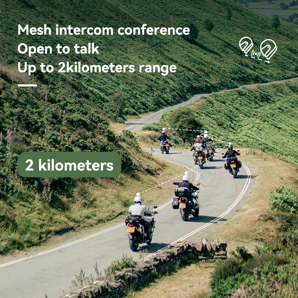 Lexin MeshCom MESH & Bluetooth Intercom for Motorcycle Helmet Headset, Mesh Intercom up to 24 People Within 2 km Range