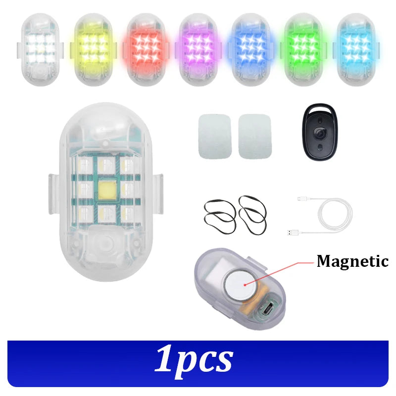 1/2/4x Magnetic 7Colors Wireless Aircraft LED RGB Drone Strobe Light for Motorcycle Car Bike Remote Warning Light Signal Light