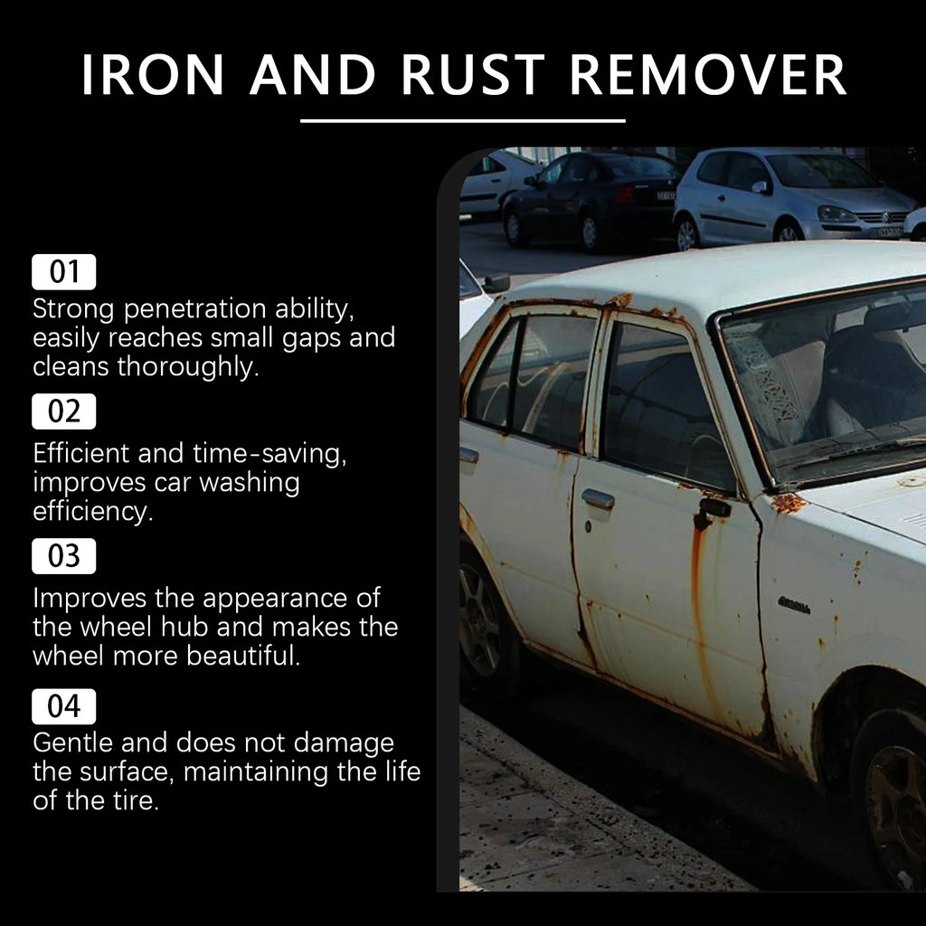 Car Rust Remover Spray Fast Acting Clean Alloy Rim Tire Stains Remove Rust Dirt Restore Original Shine Car Detail Polish Cleaner