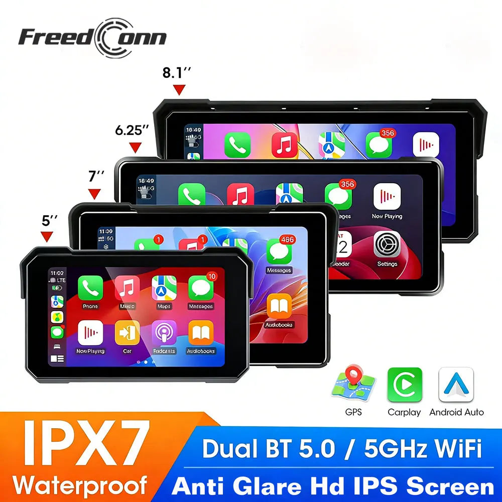 Freedconn Motorcycle Navigation Carplay Android Auto Moto Display Screen Portable Motobike Digital Dashboard Waterproof Monitor