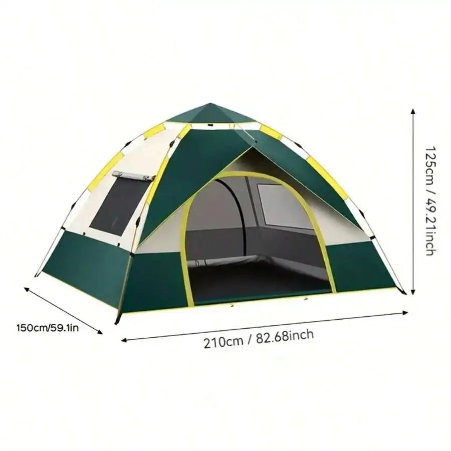 Automatic Instant Setup Camping Tent, 1-3/3-4 Person All-Season Tent With Dual Doors & Mesh Windows, Windproof Lightweight Green