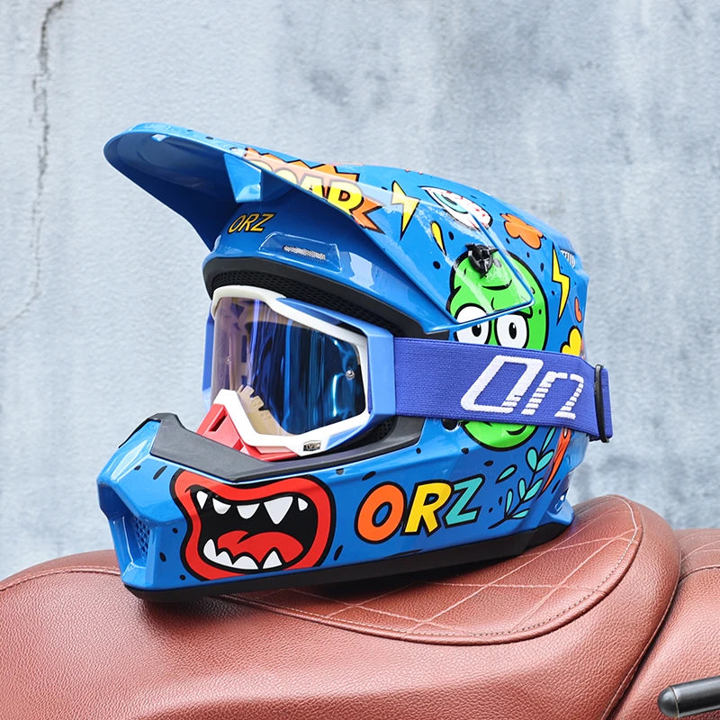 ORZ-903-Unisex All Weather Motocross Helmet with Goggles, Reinforced ABS DOT Standard Ventilated Off Road Safety Helmet