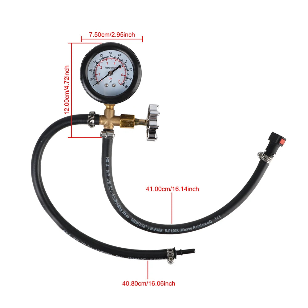 Motorcycle Tester Oil Pressure Gauge With Hose Adapter Automotive Fuel Pump Pressure Gauge 0-100Psi/7bar Test Meter Garage Tools