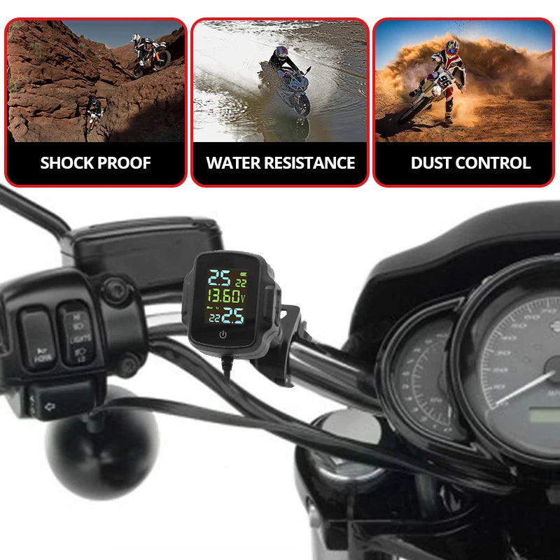 Motorcycle TPMS Security Alarm Tire Pressure Monitoring System QC 3.0 Fast Charging USB Output Accurate Tire Pressure Display
