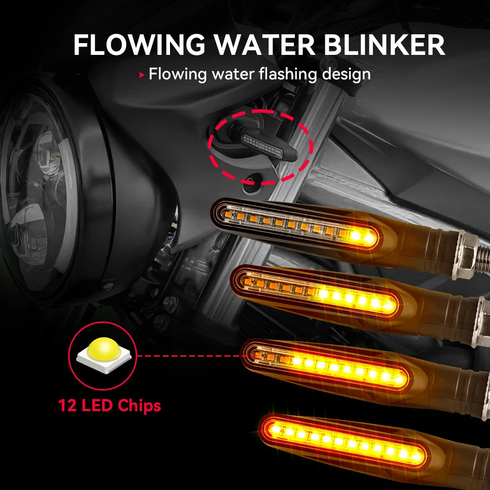 2/4pcs Motorcycle Flashing Lights Turn Sequential Signals LED Blinker Flowing Water Bendable Tail Stop Indicators Turn Signal