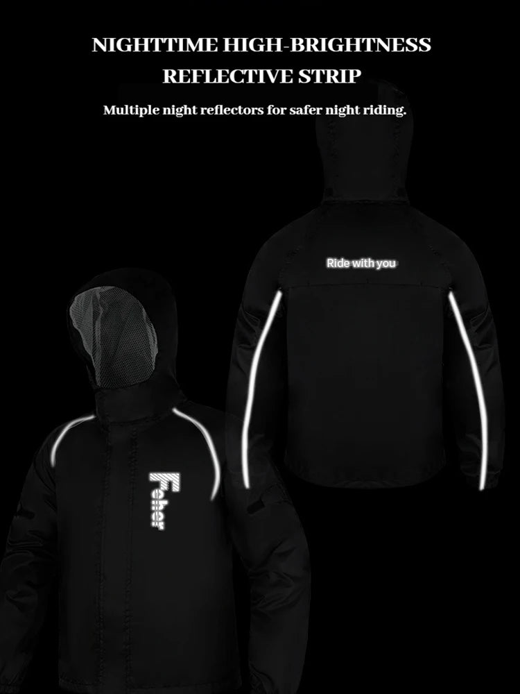 FEHER Motorcycle Rain Suit Waterproof Breathable Packable Lightweight Motorbike Raincoat Suit Heavy Duty Stormproof Touring Gear