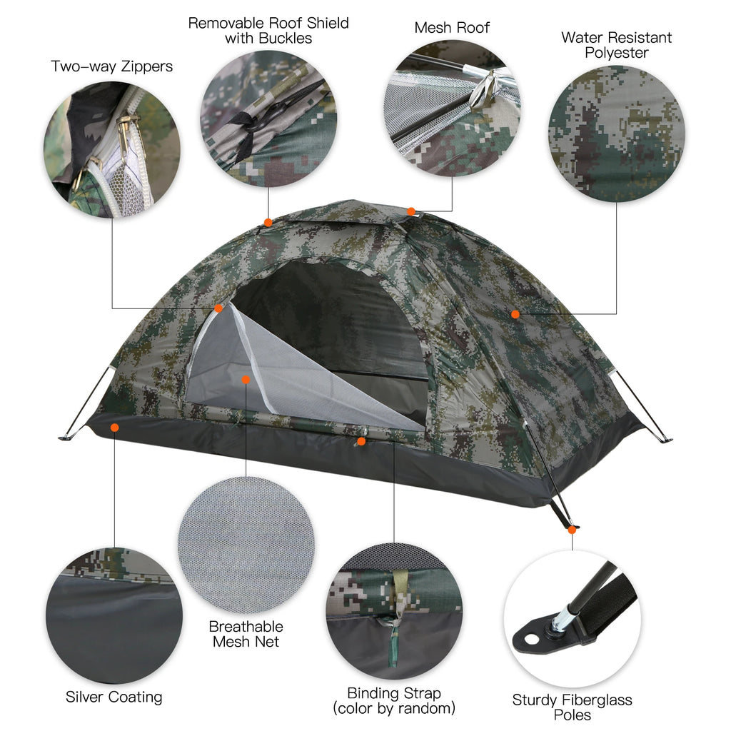 Ultralight Camping Tent Single Layer Portable Hiking Tent Anti-UV Coating UPF 30+ for Outdoor Beach Fishing Traveling Supplies