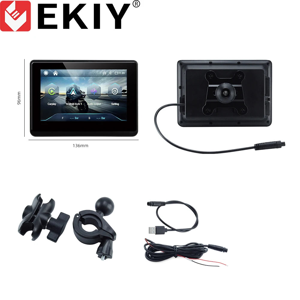 EKIY 5.0" Wireless CarPlay Moto Android Auto Portable Digital Motorcycle Dashboard GPS Motorcycle Navigation Display Screen TPMS
