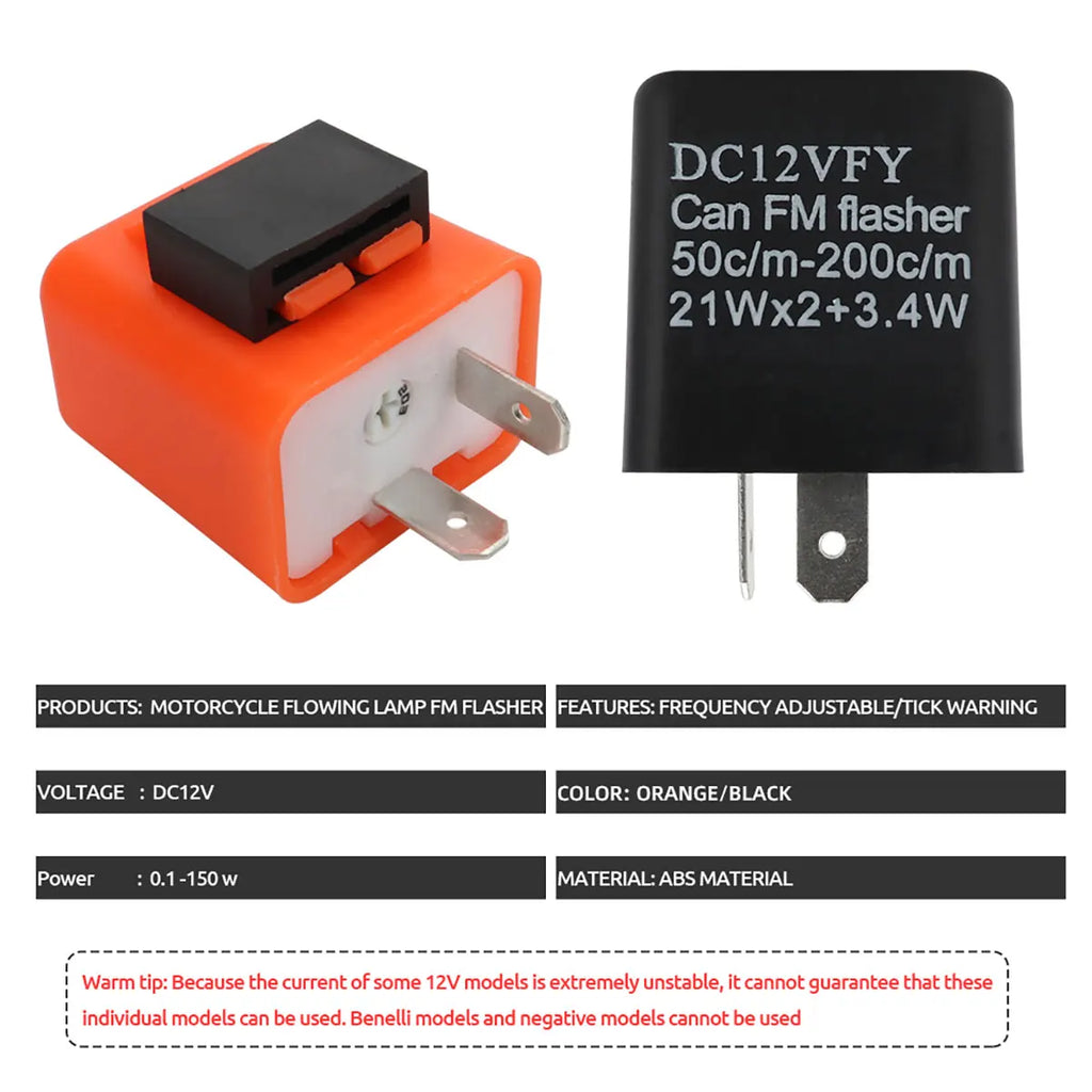 Motorcycle LED Flasher Relay 12V Speed Adjustable 2 Pin LED Electronic Flasher Relay for Motorcycle Turn Signal Direct Replaceme