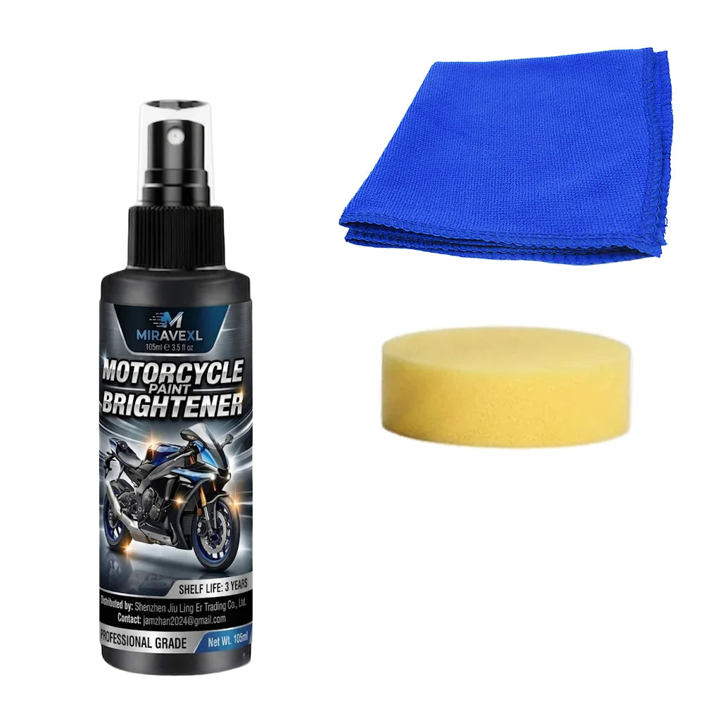 MIRAVEXL Motorcycle Paint Brightener Spray - Professional Polish & High GlossCoating Kit with Large Sponge & Microfiber Cloth