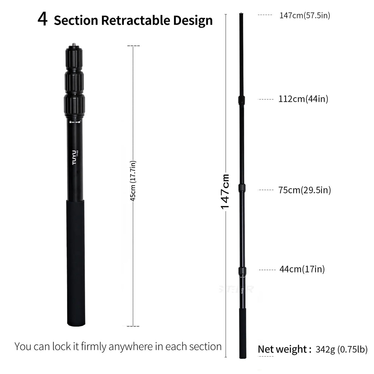 TUYU 56inch Premium Telescopic Adjustable Photography Aluminum Alloy Selfie Stick for Insta360 X3 GoPro 12 11 Motorcycle Camera