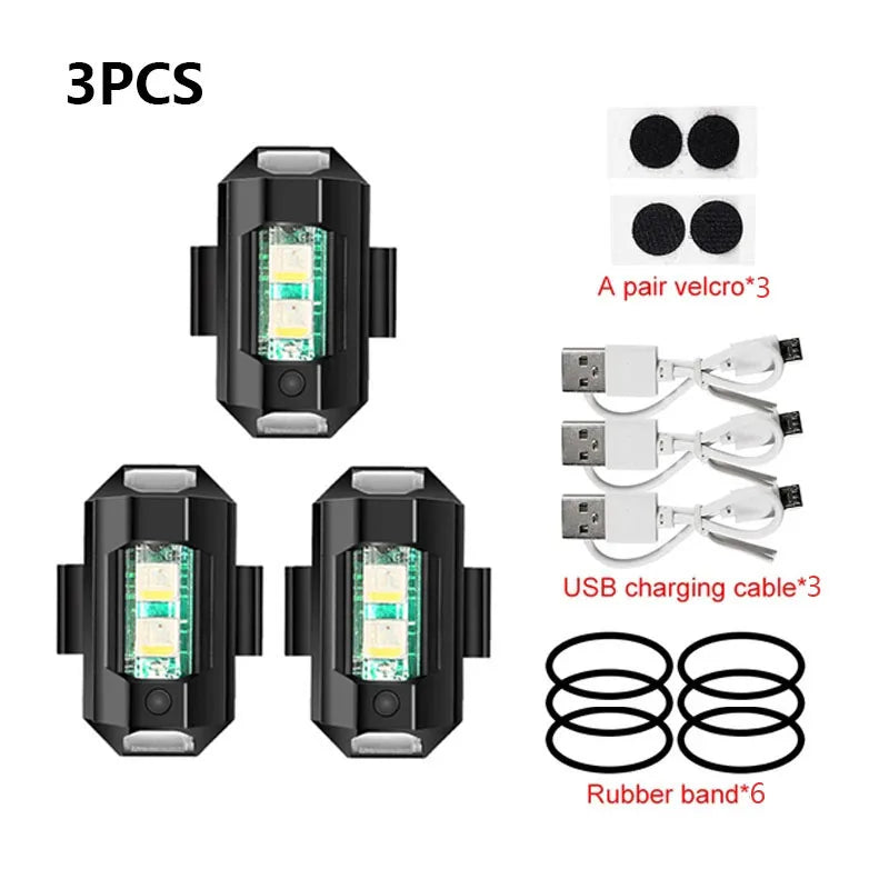 Universal LED Strobe Lights Motorcycle Anti Collision Warning Light USB Charging 7Colors Drone Flash Turn Signal Indicator