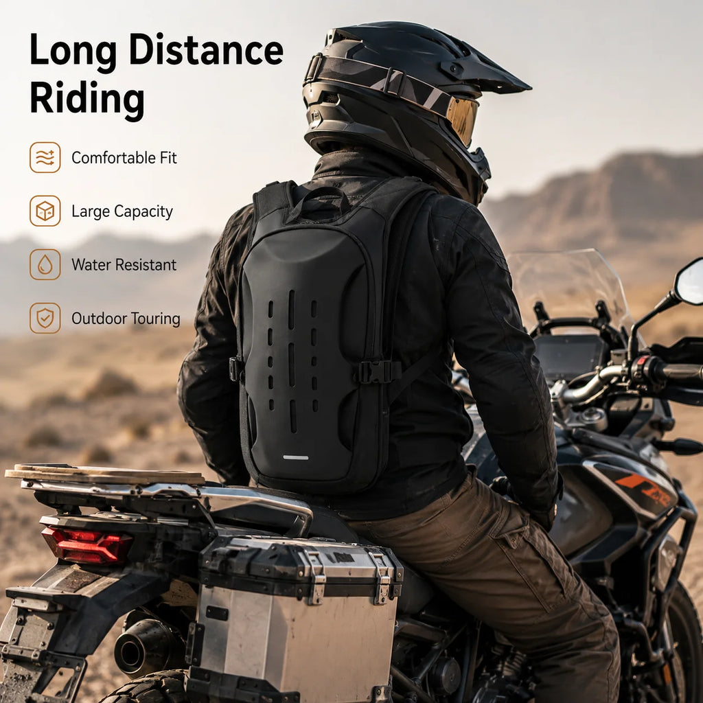 ALBERS Motorcycle Backpack Reflective Hydration Pack Large Capacity Water Resistant Outdoor Touring Rear Seat Bag Black