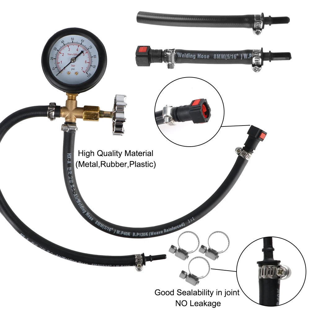 Motorcycle Tester Oil Pressure Gauge With Hose Adapter Automotive Fuel Pump Pressure Gauge 0-100Psi/7bar Test Meter Garage Tools