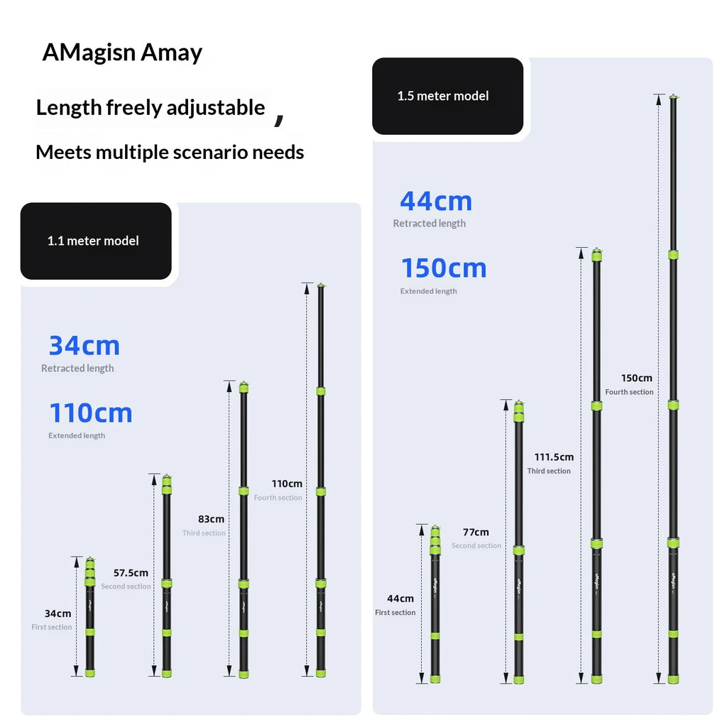AMagisn Motorcycle Selfie Stick 110cm 150cm Telescopic Extension Pole for GoPro Insta360 DJI Action Camera Cycling Mount