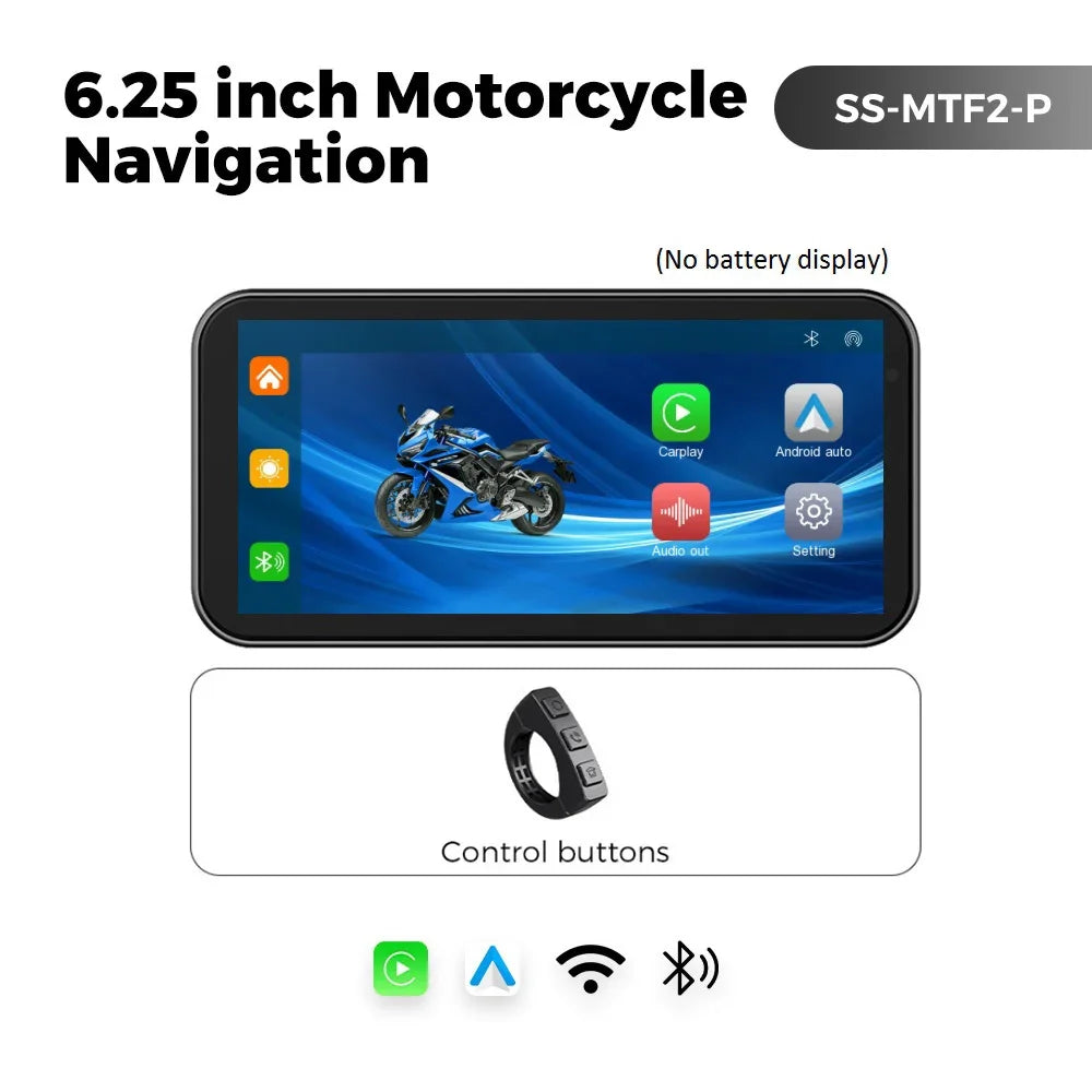 NaviFly 6.25" Motorcycle Wireless CarPlay Moto Android Auto Portable Digital Dashboard Navigation Display Optional DVR TPMS
