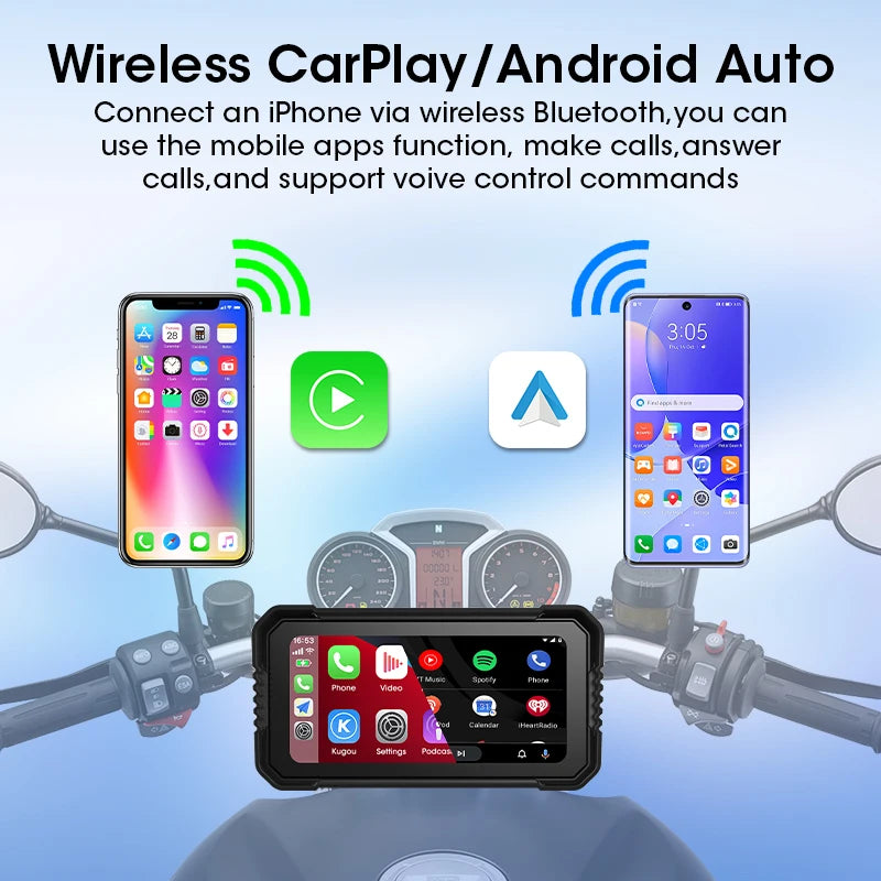 Jansite Portable 6.25" Motorcycle GPS Navigation Wireless Carplay Android Auto DVR Drive Recorder Moto Monitor IPX7 Waterproof