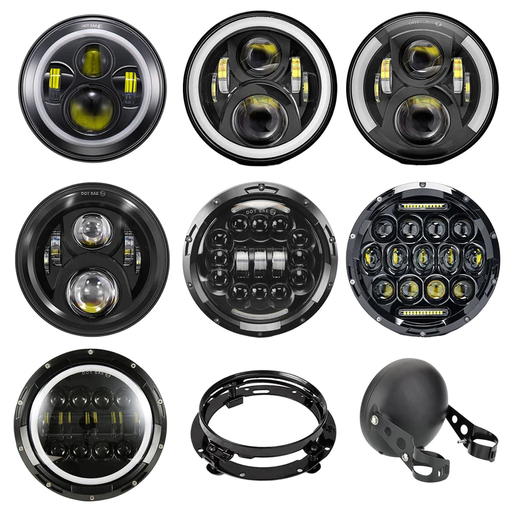 7 Inch Led Auto Headlight Motorcycle LED Headlight DRL Angel Eyes for Harley Honda Yamaha Jeep Lada Niva Urban Car H4 Headlamp